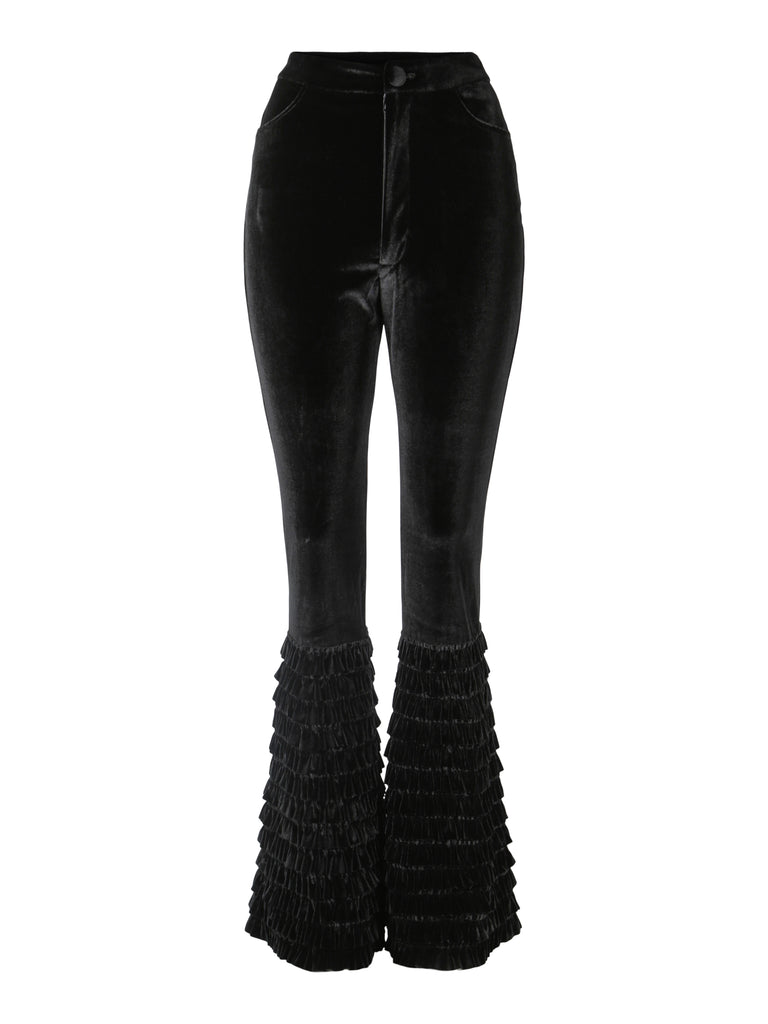Trousers Ruffles Velvet Black