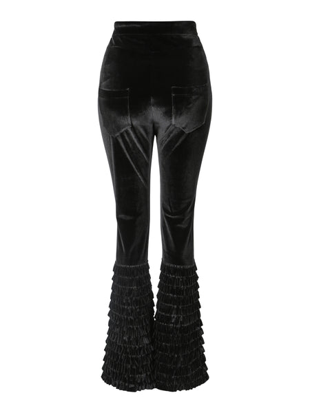 Trousers Ruffles Velvet Black