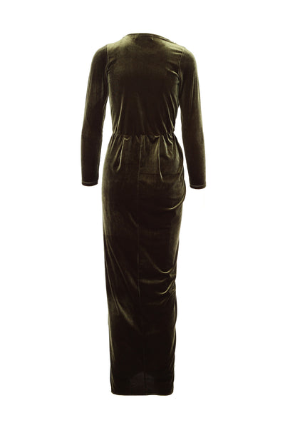 Dress Aldi Long Velvet Olive Green